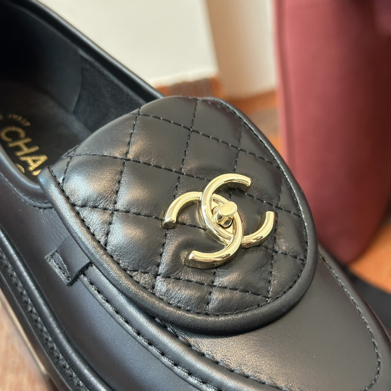 Chanel Leather CC Logo Loafers