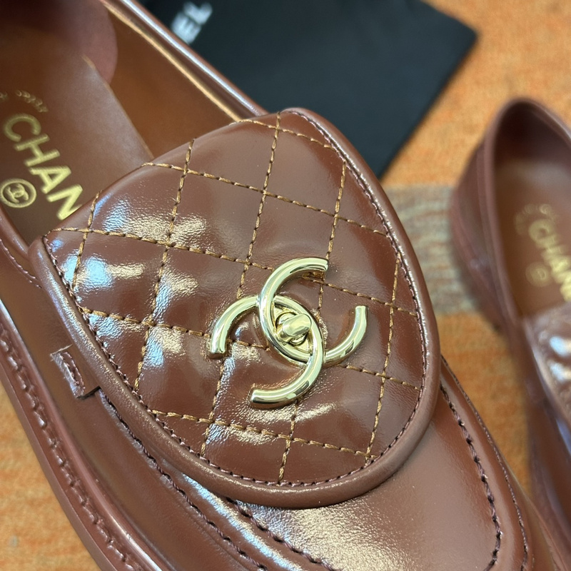 Chanel  Leather CC Logo Loafers