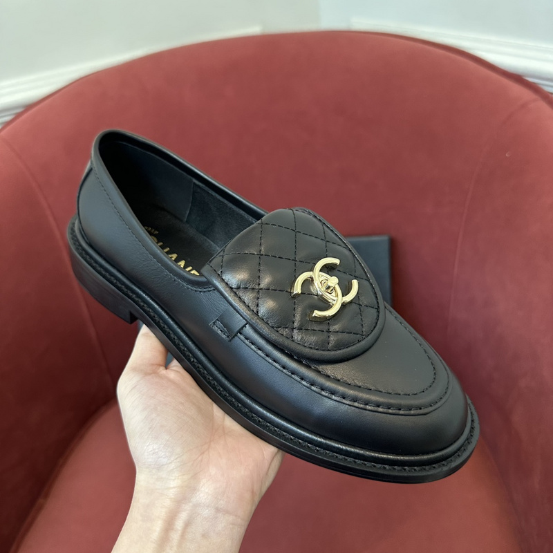 Chanel  Leather CC Logo Loafers