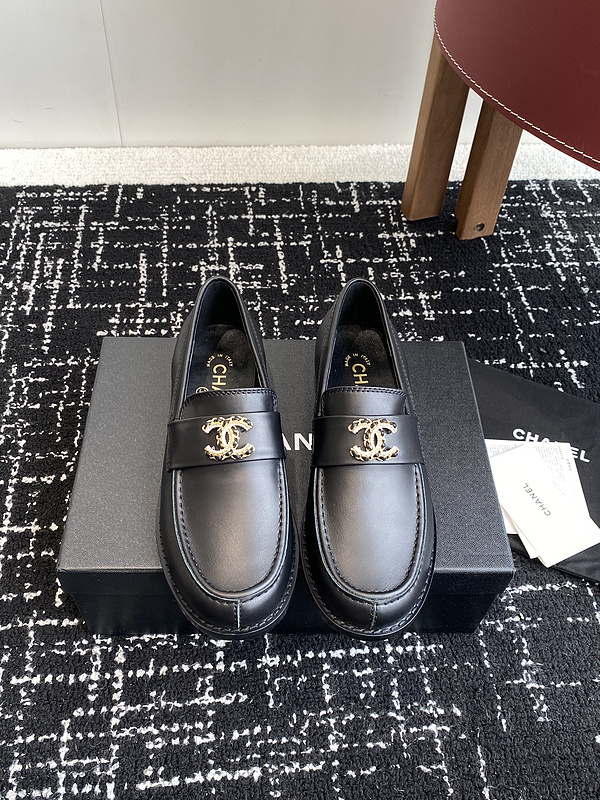 Chanel  Leather CC Logo Loafers