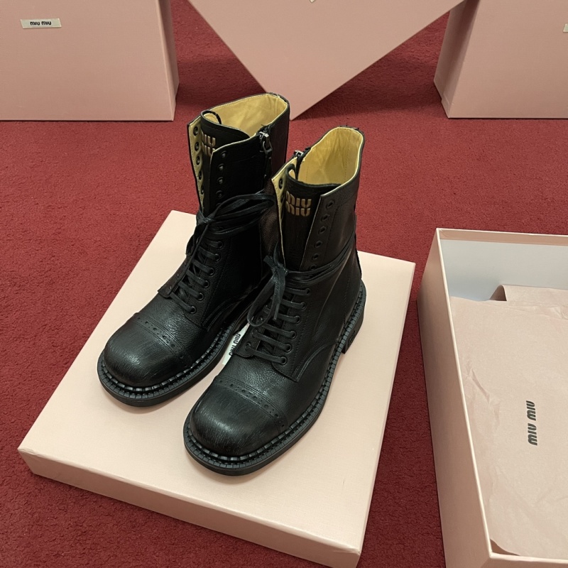 Miu Miu Leather Booties - Black