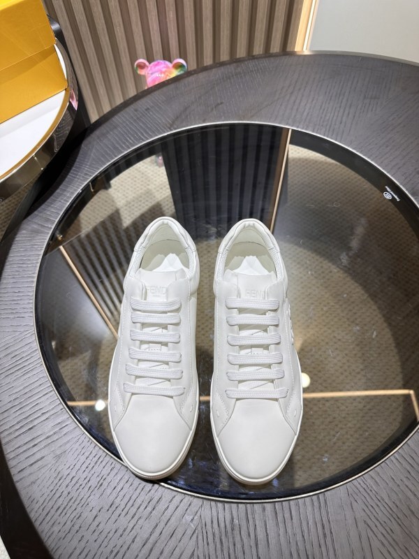 Fendi White Leather Lace Up Sneakers