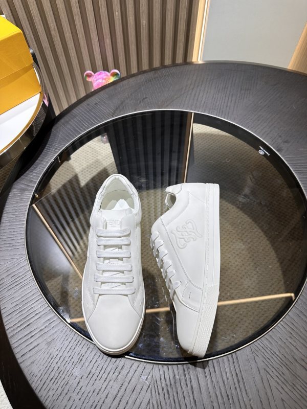 Fendi White Leather Lace Up Sneakers