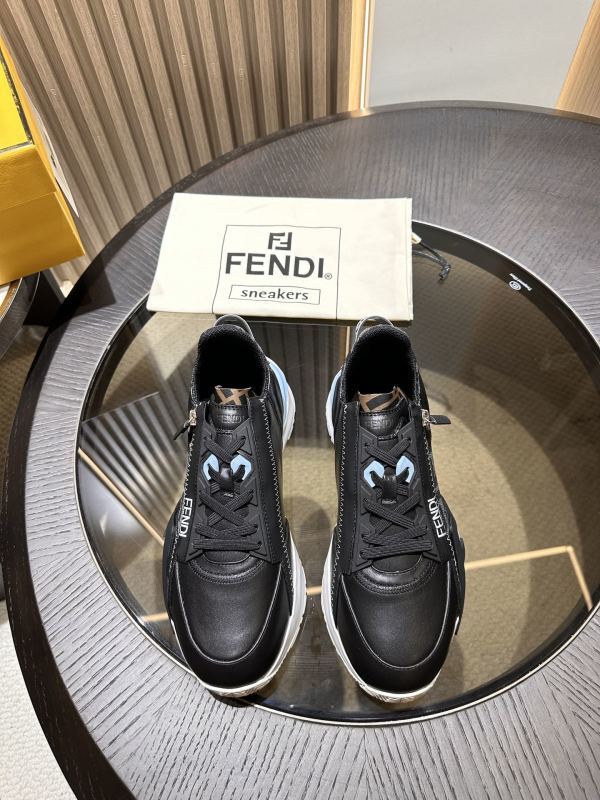 Fendi Leather and Zucca Fabric Low Top Sneakers