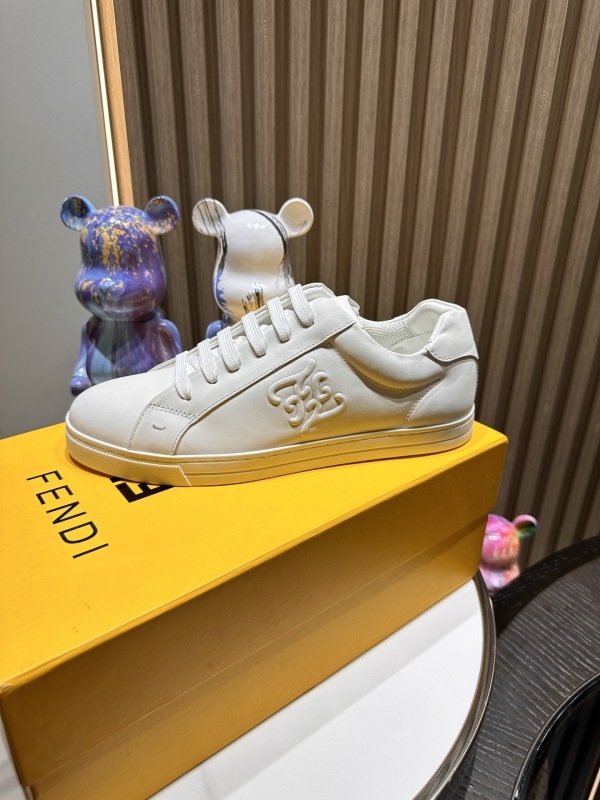 Fendi White Leather Lace Up Sneakers