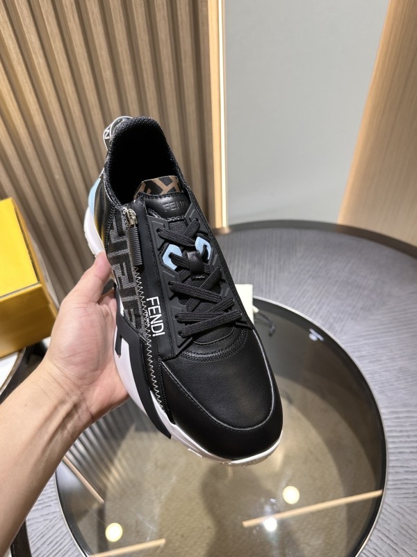 Fendi Leather and Zucca Fabric Low Top Sneakers