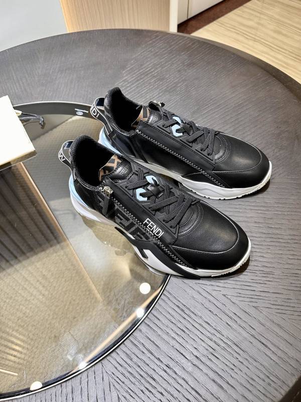 Fendi Leather and Zucca Fabric Low Top Sneakers