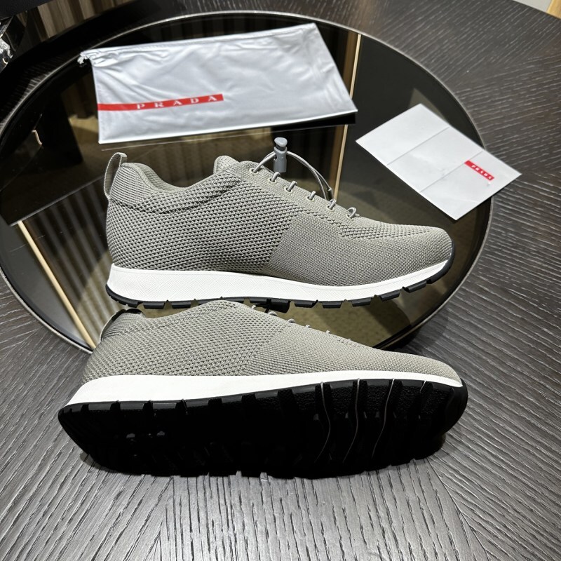 Prada Cloudy Gray Stretch Knit Sneakers