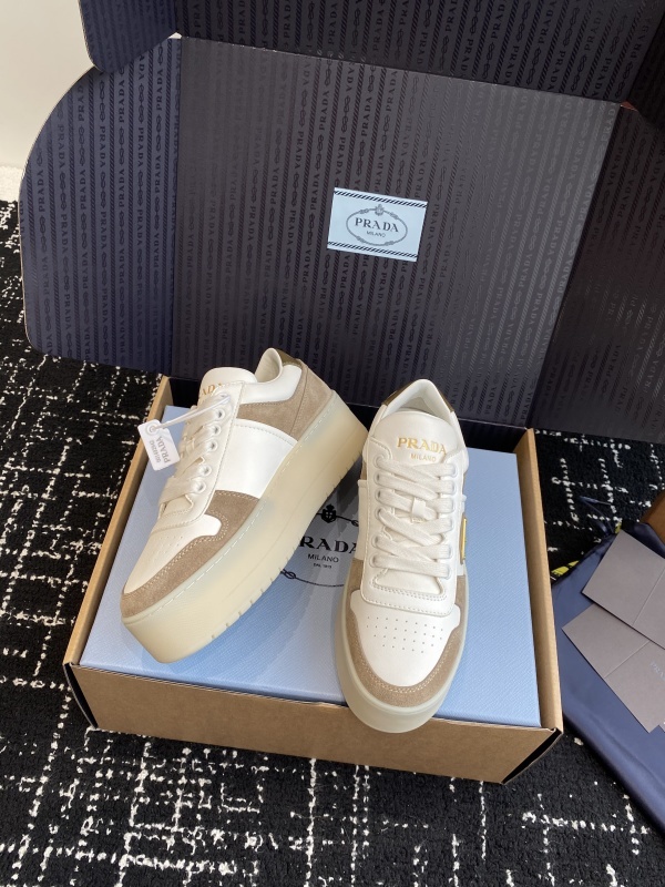 Prada Cream and White Platform Leather Sneakers