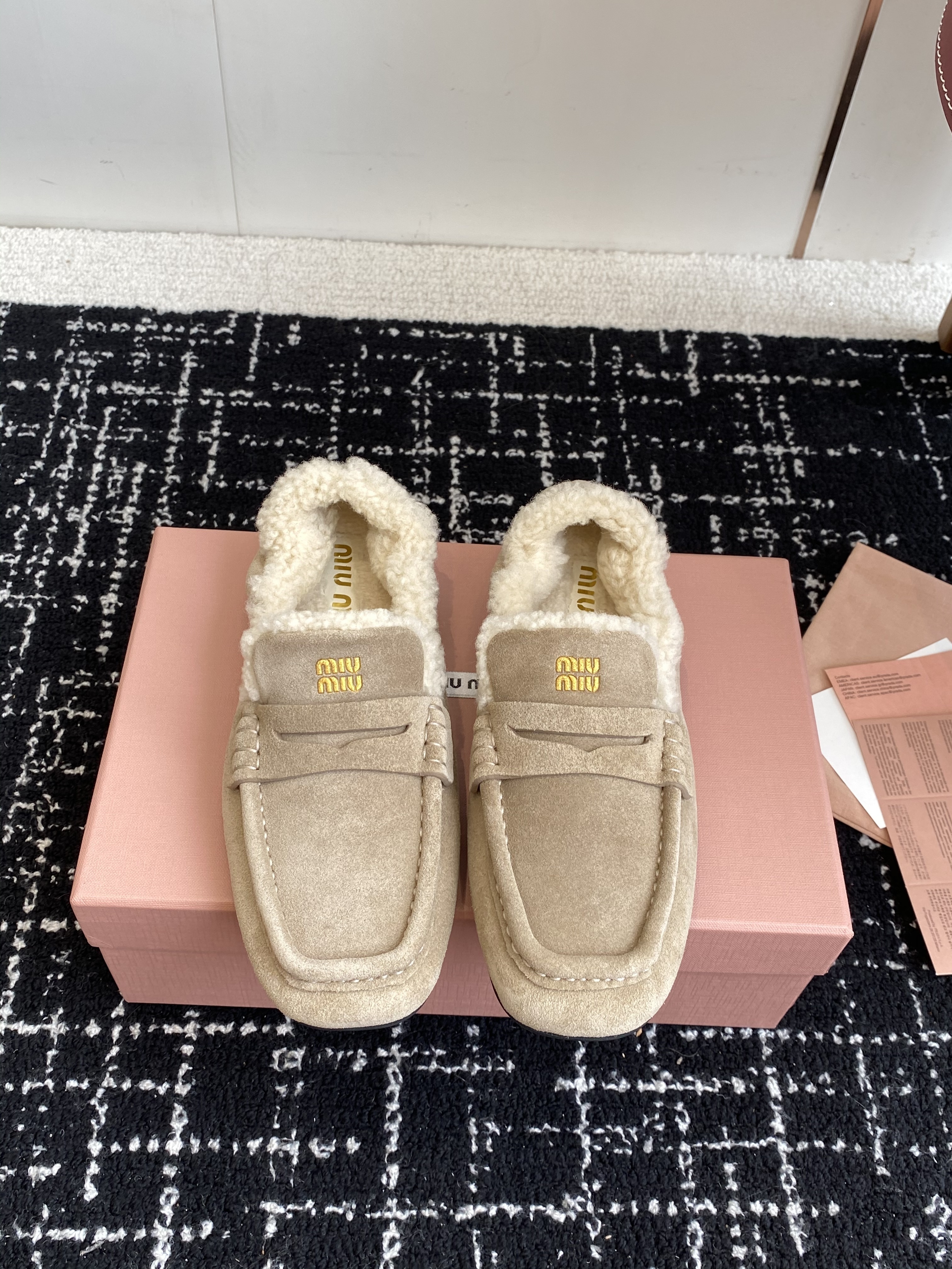Miu Miu Shearling Lined Suede Penny Loafers